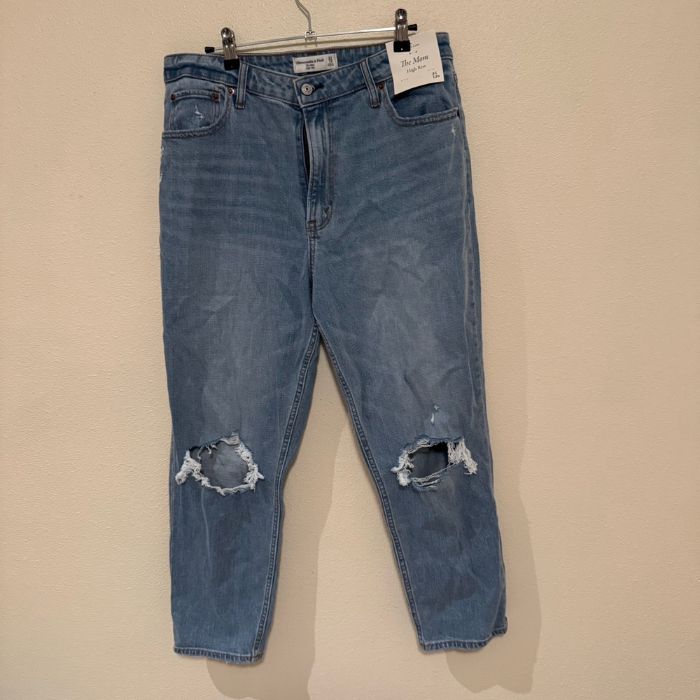 Abercrombie & Fitch Light Blue Distressed High-Rise Jeans